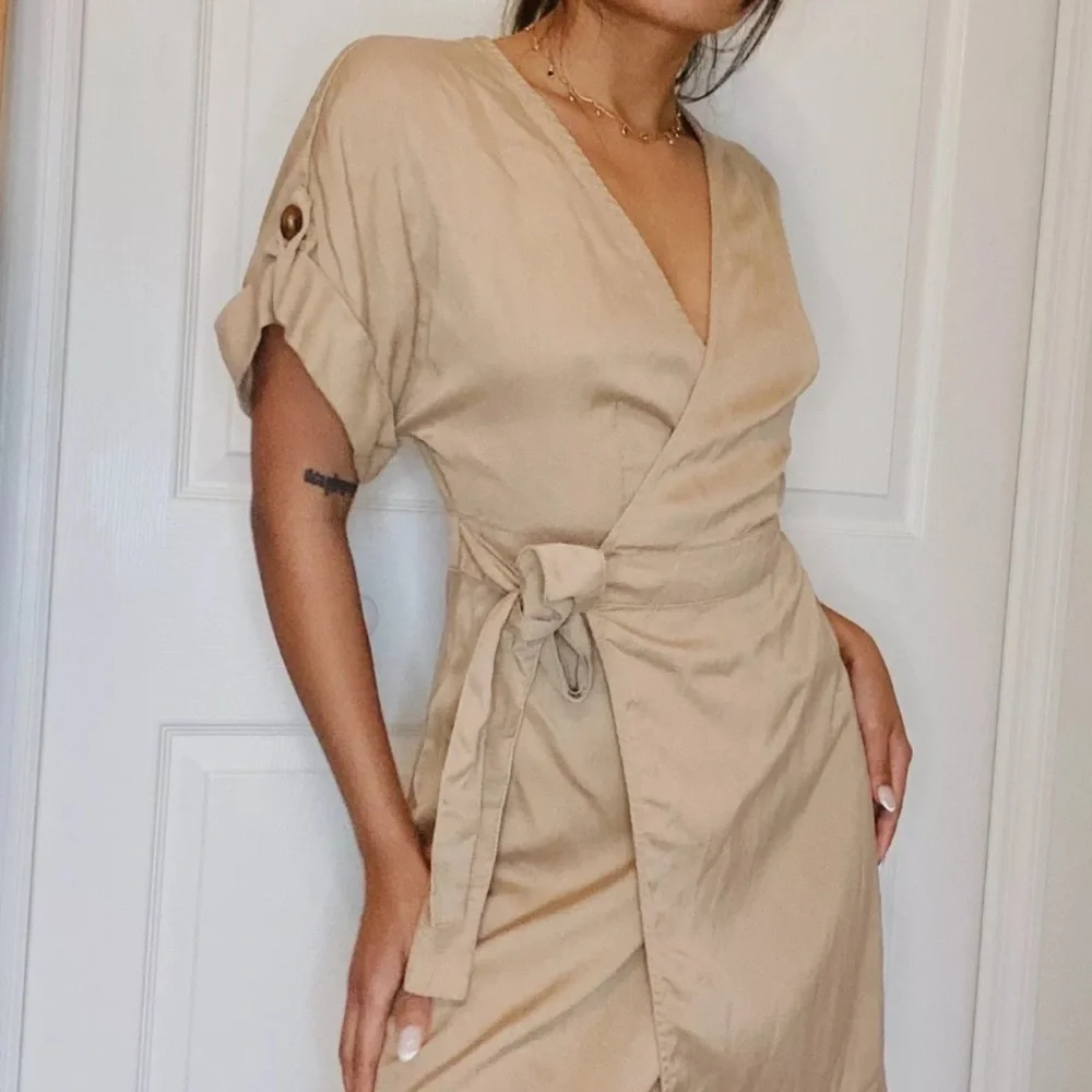 Tan Trench Dress Vintage Style Womens Boutique New Bohomian Boho - Picture 1 of 6
